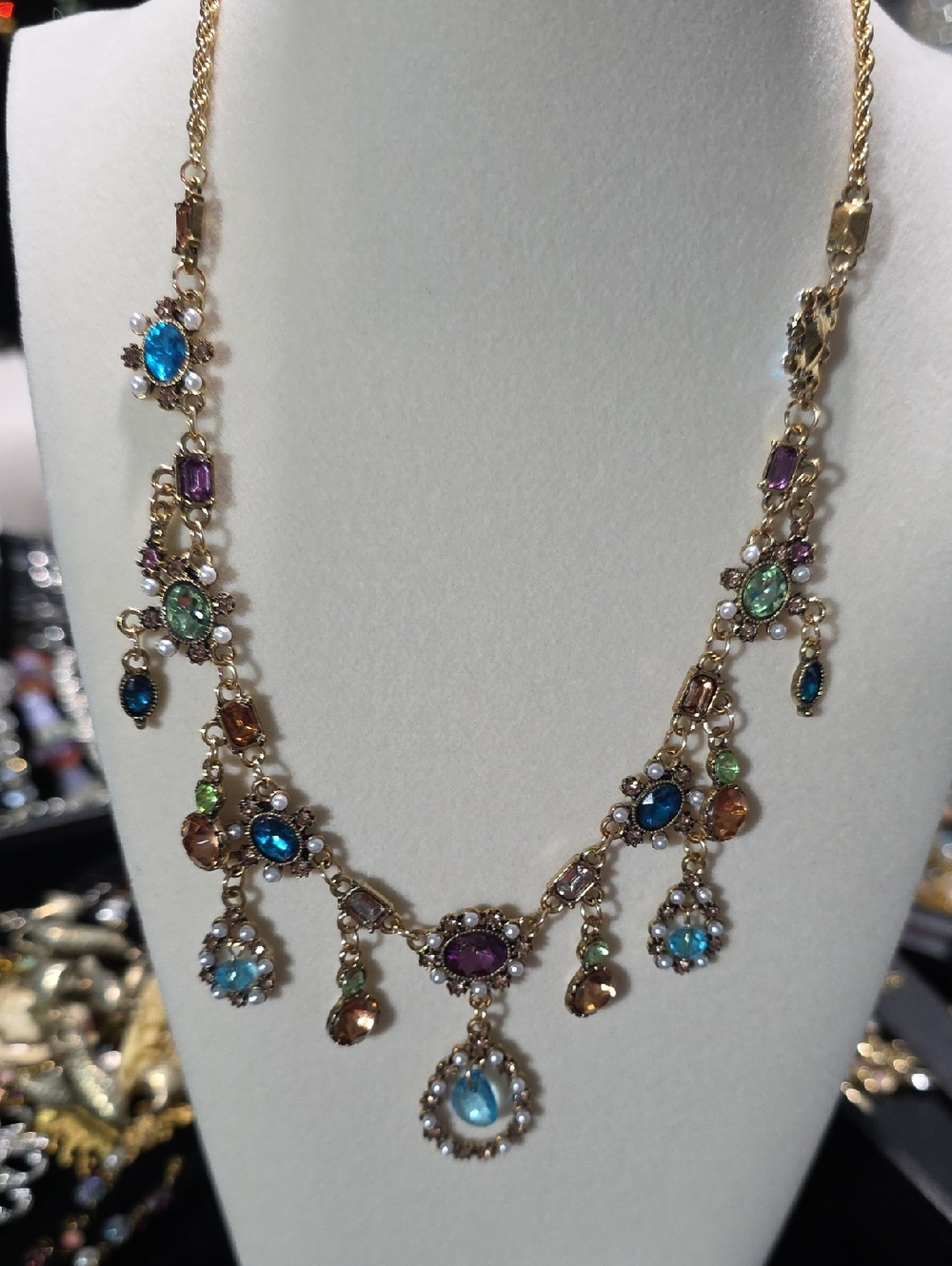 Gold-Tone Multicolor Crystal Drop Necklace